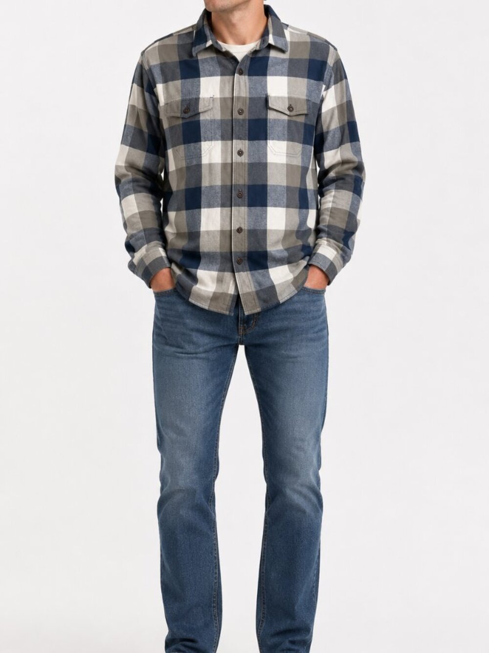 Red‎ Head Brand Co Men's XL Blue Grey Buffalo Plaid Flannel Shirt Cotton - Picture 10 of 10